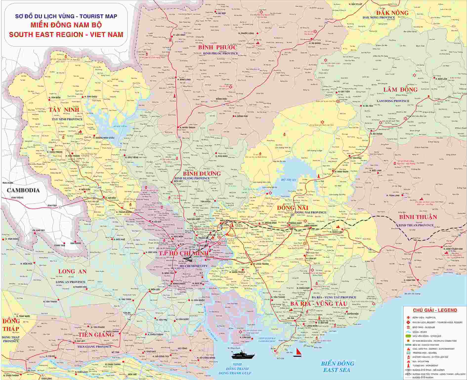Bản đồ hành chính Đông Nam Bộ khổ lớn