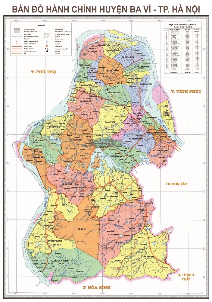 Bản Đồ Hành Chính Huyện Ba Vì TP Thành Phố Hà Nội - Cửa Hàng Bán Bản Đồ Map Design